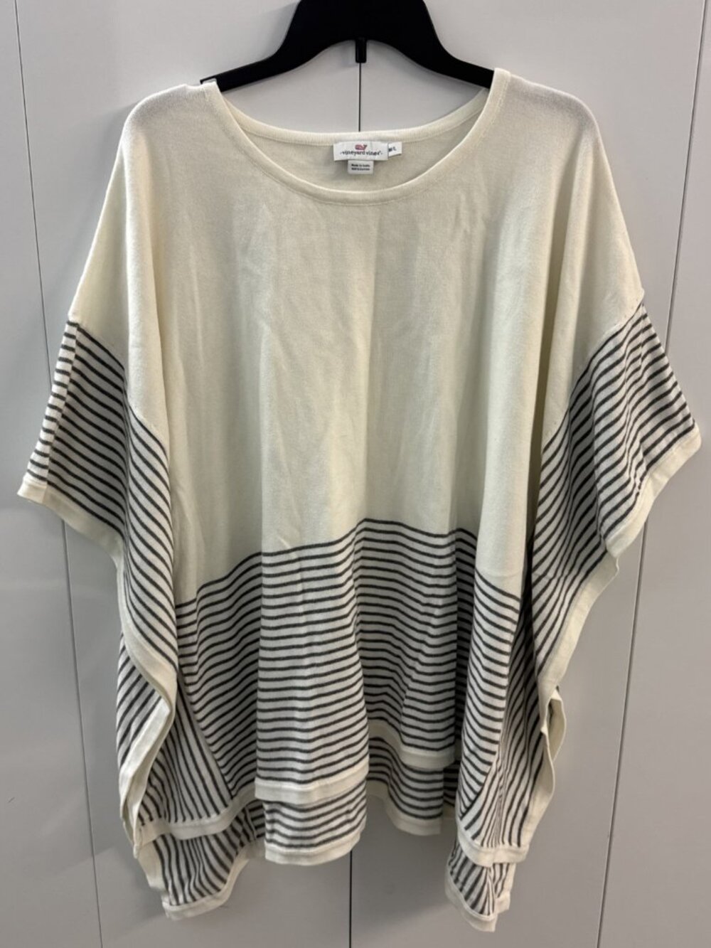 Vineyard Vines $158 Striped Sweater Poncho in Marshmallow Sz M/L‎